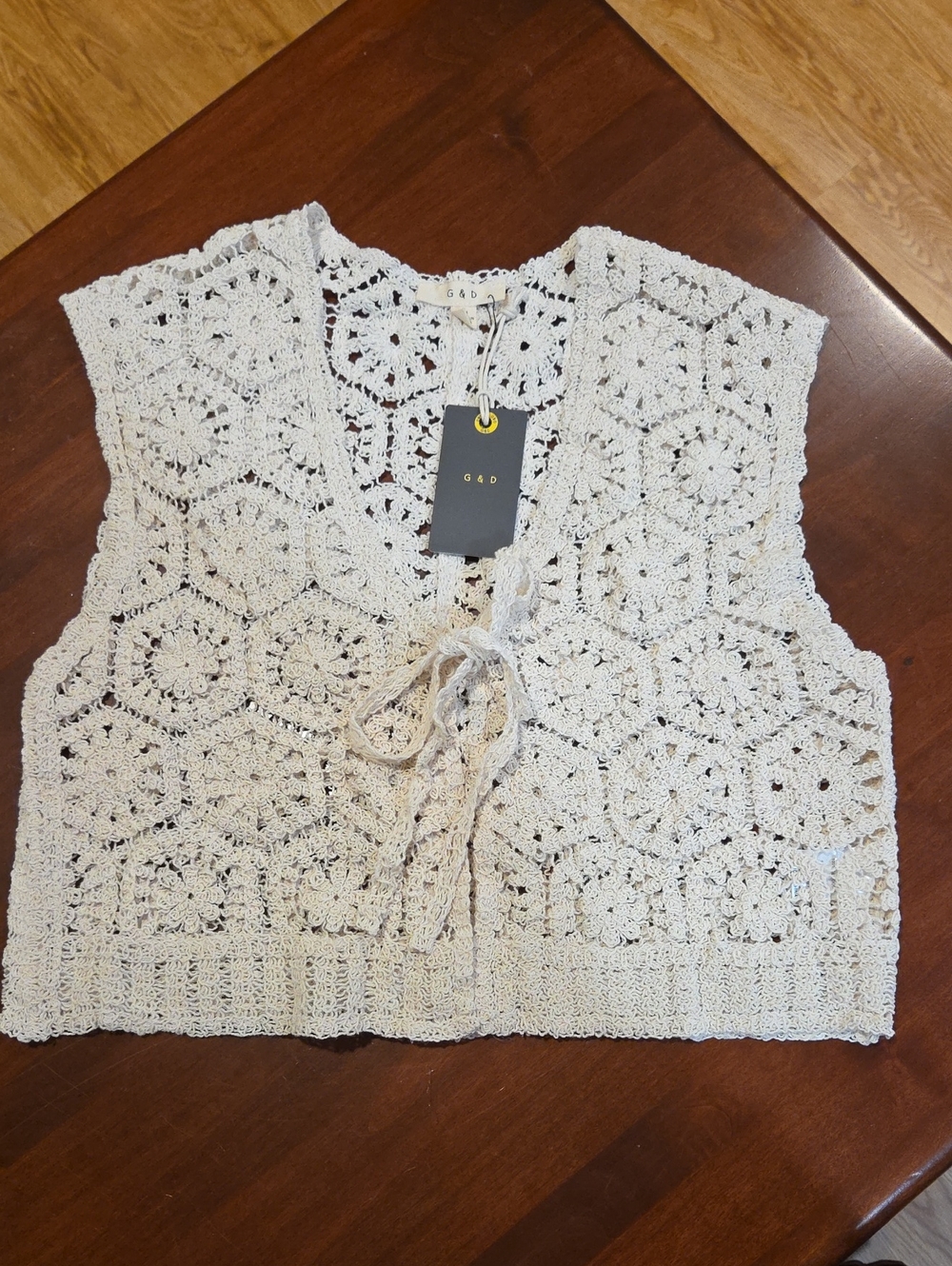 G&D Crochet Tie-Front Vest in Cream